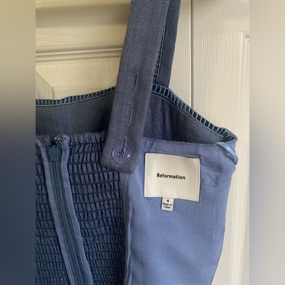 New Reformation Everett Midi Linen Sleeveless Dress - Cornflower Blue Size 4 - Picture 10 of 11